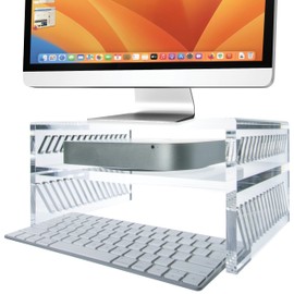 DuraClear Mac Mini Monitor Stand - Acrylic Monitor Stand Riser with Storage Shelf for Mac Mini, Hard Drives, and Other Devices