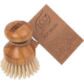 White Magic Eco Basics Pot Brush, Recycled Plastic Bristles + Bamboo Handle, Perfect for Cleaning Pots, Pans and Vegetables, 6cm diameter head, Brown
