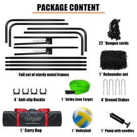 Zdgao Volleyball Rebounder Net - 4x7ft Volleyball Rebounder with Bungee Cords, Volleyball,Carry Bag and Neon Target, 5 Adjustable Angles Bounce Back Net for Volleyball,Baseball, Improve Skills