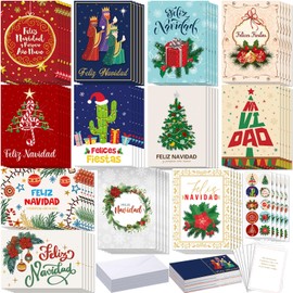 Motiskyy 120 Pcs Spanish Christmas Cards with Envelopes Tarjetas De Navidad En Español Christmas Cards in Spanish Feliz Navidad Cards Hispanic Christmas Cards Tarjetas Navideñas Set for Christmas Gift