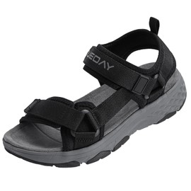 Queday Sandalias deportivas negras para mujer, para senderismo al aire libre, con soporte para el arco, cómodas zapatillas de playa deportivas para viajes, caminatas, trekking y acampadas, talla 38