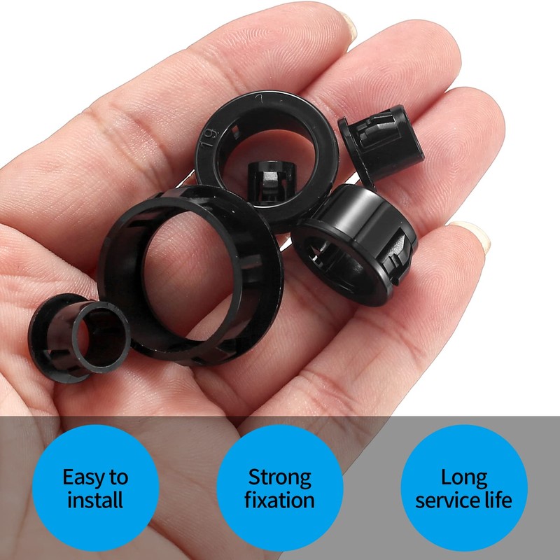 170 Pcs Cable Snap Bushing Grommets, Black Round Nylon Snap
