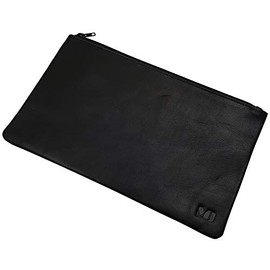 myledershop MJ-Design-Germany Genuine Leather Bank Bag with 1 Zip Compartment Black, black, Leather Plain Rectangle Zipper Closure
