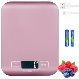 Küchenwaage Digital, 10kg/1g Küchenwaage USB Wiederaufladbar Digitale Küchenwaagen mit LCD Display & Tara Funktion Professionelle Küchenwaagen mit Akku Ladekabel （Roségold）