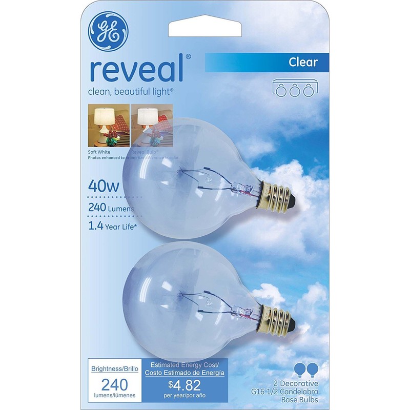 GE Lighting 48704 40-Watt Reveal Candelabra Globe G16.5, 4 Bulbs