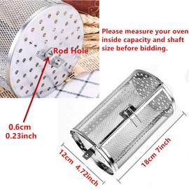 Falytemow 12 x 18 cm Stainless Steel Rotisserie Grill Roaster Drum Oven Basket Oven Roast Baking Rotary for Peanut Dried Nut Coffee Beans BBQ