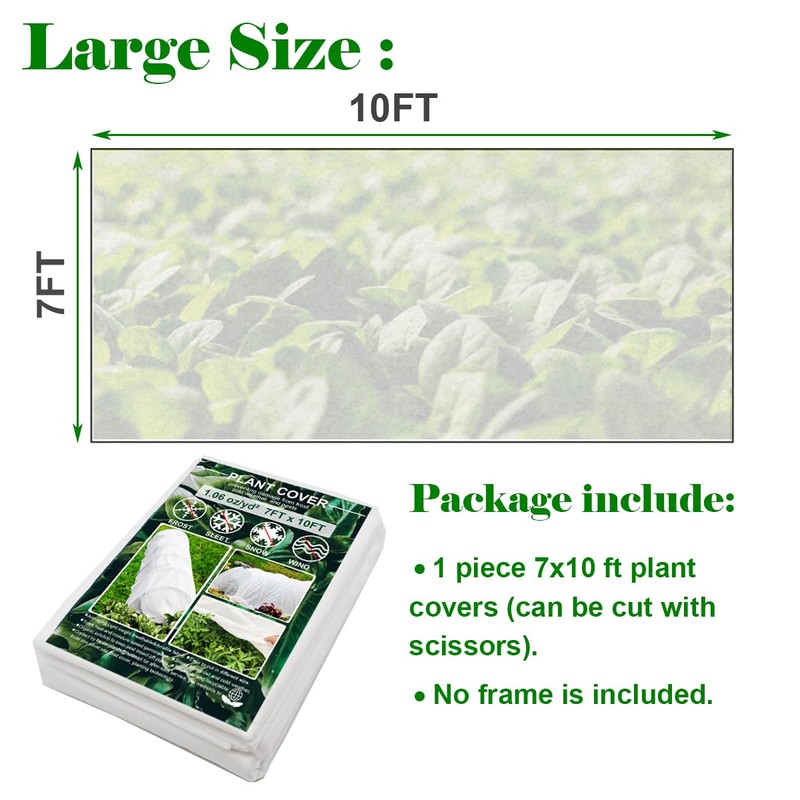 Plant Covers Freeze Protection, Antifrost Cover 7ft×10ft Reusable Rectangle Frost
