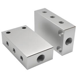NACX 2 Way 6 Port Manifold Air Block, G1/8” Intake, Pneumatic Distribution Block, Aluminum Alloy, 2Pcs