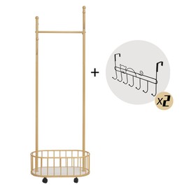 Cre Cra Gold Clothing Rack with Wheels Rolling Clothes Rack with Storage Basket Metal Moveable Coat Rack Stand Modern Garment Rack for Hanging Clothes for Bedroom Boutiques Heavy Duty Coat Hanger Rack