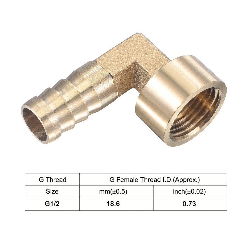 sourcing map Brass Hose Barb Fitting Elbow 14mm x G1/2