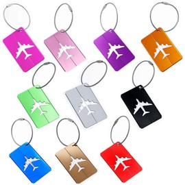 Taicols 10 Pcs Aluminium Metal Luggage Tags, Airplane Shipping Tags, Business Card Holder, Travel ID Bag Tags, Baggage Identifier, Suitcase Tags for Travel