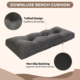 downluxe Indoor Bench Cushion for Indoor Furniture, Non-Slip Tufted Overstuffed Textured Memory Foam Bench Seat Cushion, 36" X 14" X 4", Dark Grey, 1 Pack