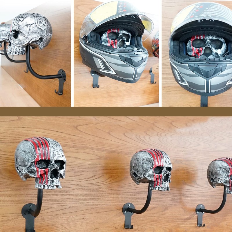 Tooyuart Motorcycle Helmet Rack Wall Mount,Red Skull Helmet Holder Wall