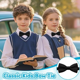 Gsyziux Solid Color Bow Ties for Boys Girls, Adjustable Pre-tied Kids Bowtie for School Wedding Party Concert Church (Black)