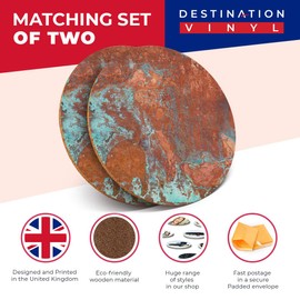 2 x Round Coasters - Rusty Effect Aged Copper Style #3024