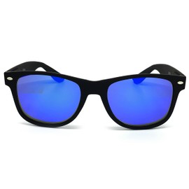 RAKOSTA c97800 Soft Horned Rim Matte Finish Mirrored Retro Sunglasses (BLACK BLUE, MATTE FRAME)