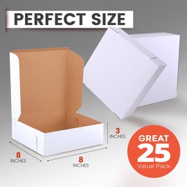 Fit Meal Prep Fit Meal Prep [25 Pack] Pastry Boxes 8x8x3 White Bakery Box for Cookies, Compostable Kraft Paper Cardboard for Baked Goods Packaging, Cake, Food, Donut, Cupcake, Candy, Bread, Bridesmaid Gift Box