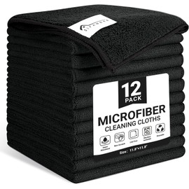 SIFANGKE Microfiber Cleaning Cloth, 12 Pack Lint-Free and Highly Absorbent Rags, Black Reusable Microfiber Towels for Car, Kitchen, Bathroom and Household