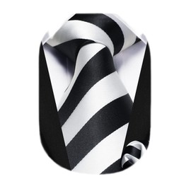 HISDERN Ties for Men Black Tie and Handkerchief Set White Striped Business Formal Woven Pocket Square Wedding College Striped Necktie for husband