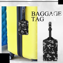 Threehoney 4 Pcs Coquette Bow Luggage Tags Preppy Cute Trendy Aesthetic Gifts PU Leather Travel Name Identifiers Tags (Black)