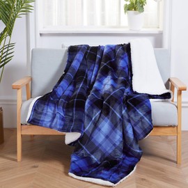 SOCHOW Sherpa Plaid Fleece Throw Blanket, Double-Sided Super Soft Luxurious Bedding Blanket 60 x 80 inches, Blue