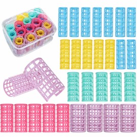 YBEATY 30 Pcs Plastic Hair Curlers DIY Self Grip Snap on Rollers Set Salon Curling No Heat Hairdressing with Transparent Zipper Bag for Women Long Medium Short Fine Thin Hair (5 Sizes)