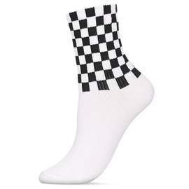 MeMoi Women's Athletic Checkered Cotton Blend Crew Sock White 9-11