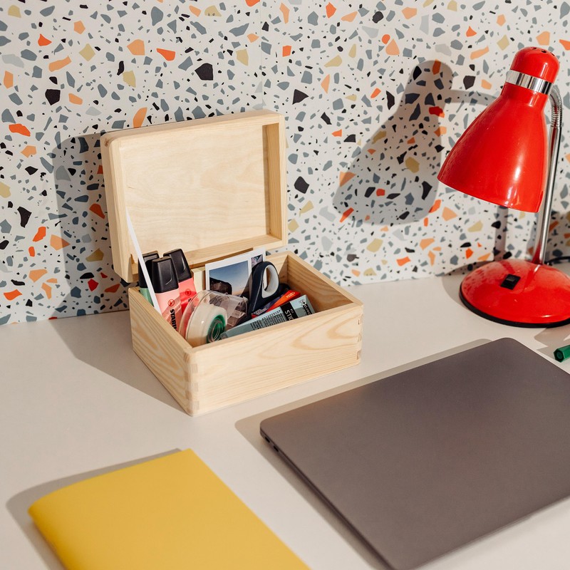 Creative Deco Wooden Box with Lid, 19.5 x 15 x