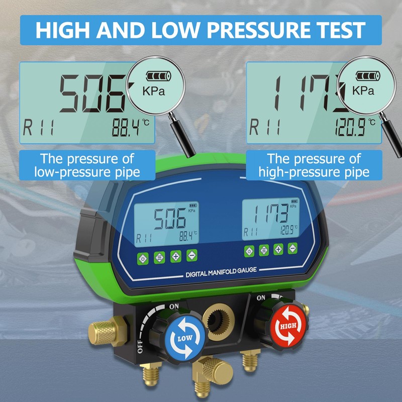 MOTOCOCHE Digital HVAC Gauges,R410A R134A Digital Vacuum Pressure Manifold gauges