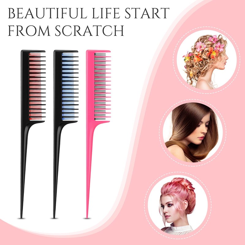 Leinuosen 3 Pcs Triple Teasing Comb for Women Plastic Rat