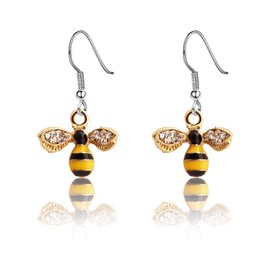 Gzrlyf Bumble Bee Dangle Earrings Crystal Bee Pendant Animal Earrings Hummingbirds Butterfly Gifts (honey bee earrings)
