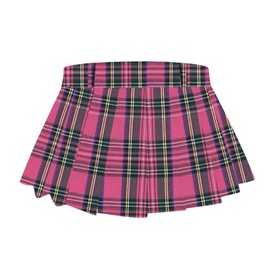 SANGTREE Women's Pleated Skirts Casual Buckle Belted Elastic Waist Tennis Skater Short Mini Skirt, 2# Mini Rose Red Plaid, US M