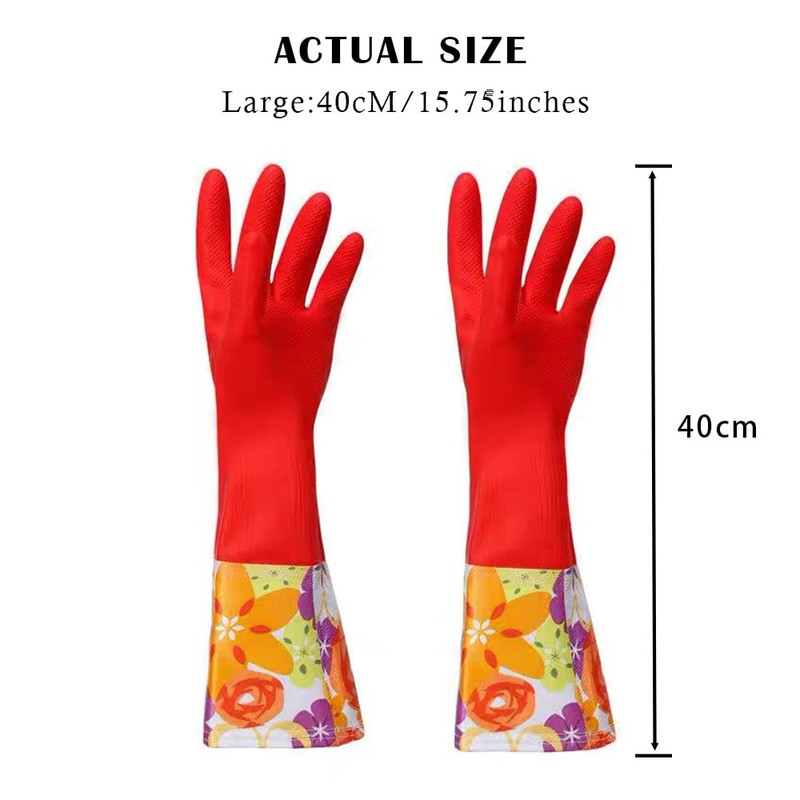 Reusable Long cuff Rubber Kitchen Cleaning Gloves with Non-Slip Texture