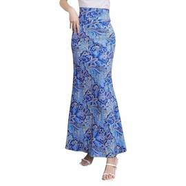 Alla Sim Women's Flared Maxi Skirt Comfy High Waist Long Skirts Royal Blue L