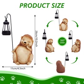 Foyucool Solar Garden Statue Hedgehog with Solar Lantern, Outdoor Sculpture Figurine Statue Lights, Outdoor Garden Yard Lawn Patio Decoration, Unique House Warming Birthday Present for Women Family