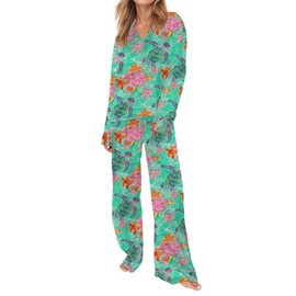 SHESHOW Women Silk Pjs Sets 2 Piece Pjs Long Sleeve Tops and Long Pants Cute Turtle Print Pajamas for Women Set Pink M