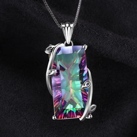 16ct Natural Fire Rainbow Mystic Topaz Necklace Charm 925 Sterling Silver Bale Vintage Fashion Women Jewelry Stainless Rope Chain