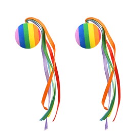NAUZE 2 Pieces Colorful Long Ribbon Rainbow Ball Car Antenna Topper Streamer Ball Foam Aerial Ball Decorative