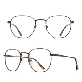 RB.Pilot Classic Square Polygon Reading Glasses for Men Women Light Blocking Computer Readers Spring Hinge Metal Frame
