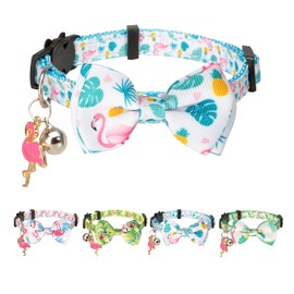Gyapet Cat Collar Pink Flamingo Bow Tie Safety Breakaway Bell Pendant Charm Detachable Cats Kitten Forest Tropic Fun Flamingo D