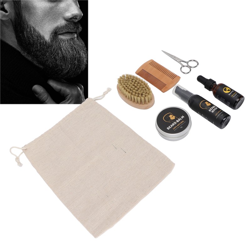 7pcs Male Beard Care Grooming Kit Professional Beard Brush Comb