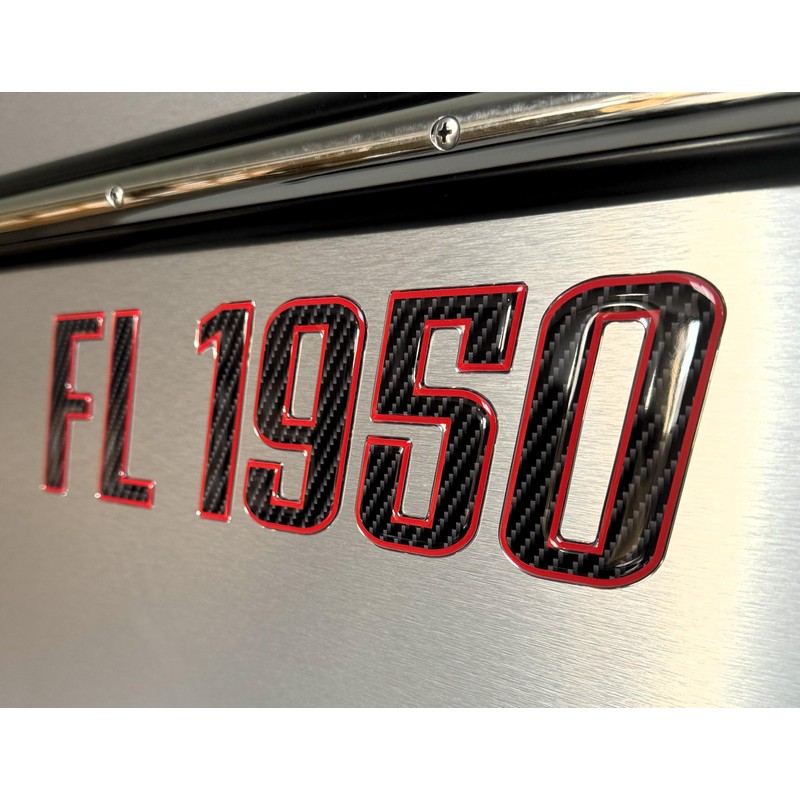 Boat Registration Stickers - Domed Carbon Fiber Numbers with Red