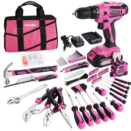 ValueMax Home Tool Kit with Cordless Lithium-ion Drill, 237-Piece Pink Tool Set, Power Tool Set with Wide Mouth Open Storage Bag, Basic Drill Sets Combo Kit for DIY and Daily Repair