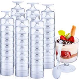 Nuogo 100 Pack 5 oz Clear Plastic Dessert Cups with Spoons, Clear Dessert Cups Parfait Cups Disposable Appetizer Cup for Parfait Puddings Mousse Dessert Ice Cream