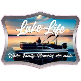 Lake Life Pontoon Boat Decorative Decal, Family Memories Decal (12" x 9")