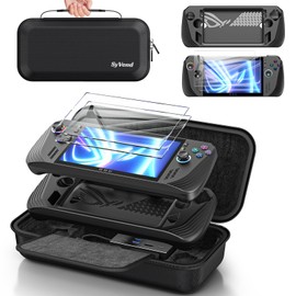 SyVend Carrying Case 3 in 1 Accessories Set Compatible with ROG Ally X 2024 Black, included EVA Carrying Case, Soft Silicone Protective Cover und 2 Pack Screen Protector, Portable and Easy to Carry