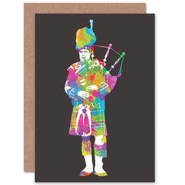 SCOTTISH BAGPIPE PIPER COLOUR PSYCHEDELIC SCOTLAND BLANK GREETINGS CARD