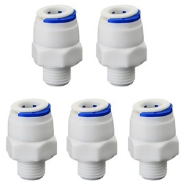 1/4" Male Thread Straight Through x 3/8" PE Hose OD Push-In Quick-Connect Fitting for RO Reverse Osmosis Water Filter, Beverage Dispenser & Water Filtration/Purification Systems Accessories (5PCS)
