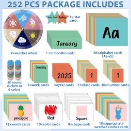 Pastel Circle Time Learning Center Classroom Pocket Chart Educational Pocket Chart Teaching Materials Learning Calendar Weather Counting Letter Rhyme Color Shape for Kids Preschool Home Classroom