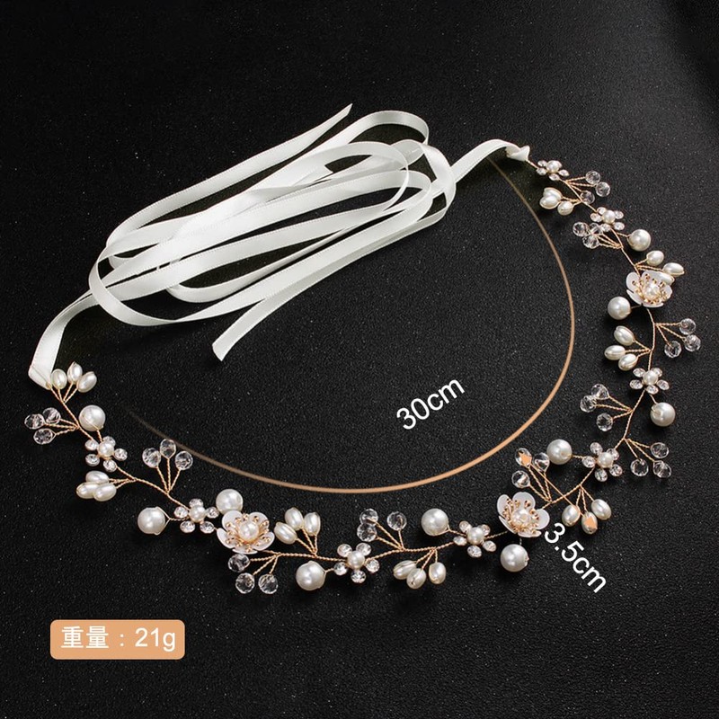 Samcos Hair Ornament, Flowers, Crystal Beads, Pearl, Ribbon, White, Headdress